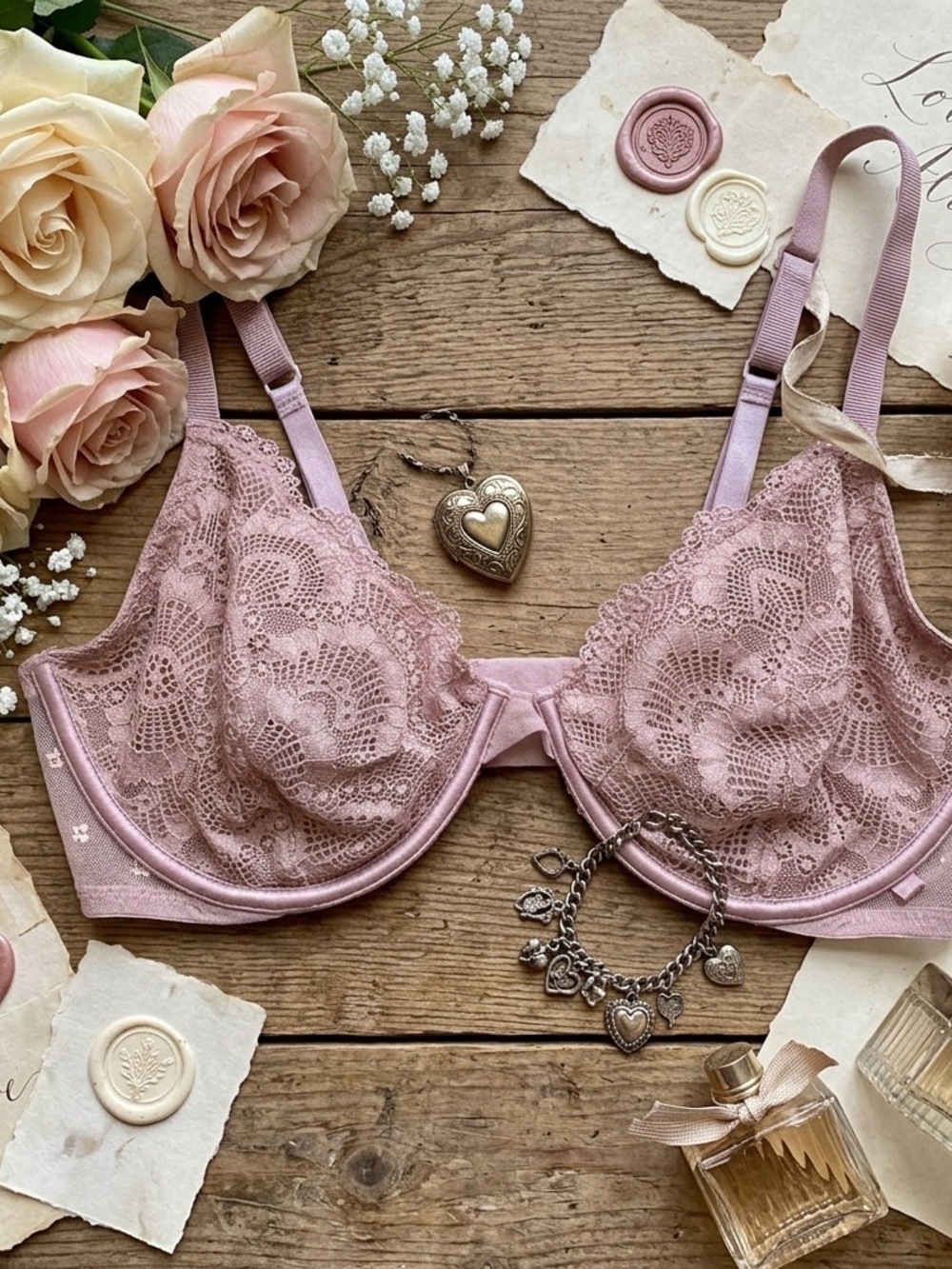 Victoria's Secret Nude Pink Lace Unlined Demi Bra 36DD Blush